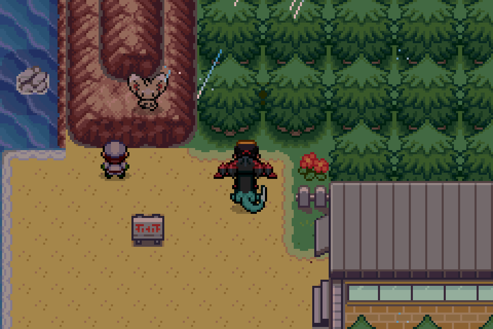 Player standing at the Goldenrod Shore Hidden Grotto entrance in Pokémon SoulGold